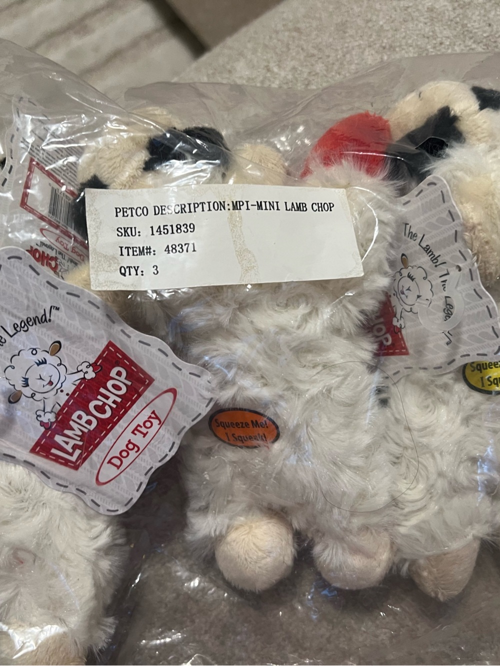 NWT Shari Lewis Plush Lamb Dog Toy Cream with Red Paws Squeaks - Picture 4 of 5